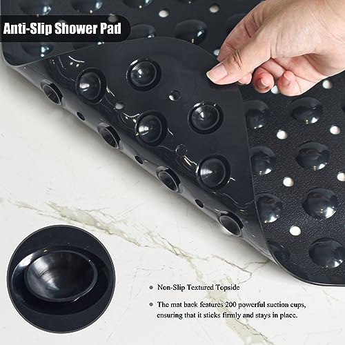 Bathtub and Shower Mats, 28 x 15 Inch Non-Slip Bath Mat, Machine Washable Bath Tub Mat with Suction Cups & Drain Holes for Bathroom, Beige - color: Black, size: 28" x 15" (Rectangular)