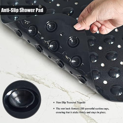 Bathtub and Shower Mats, 28 x 15 Inch Non-Slip Bath Mat, Machine Washable Bath Tub Mat with Suction Cups & Drain Holes for Bathroom, Beige - color: Black, size: 28" x 15" (Rectangular)