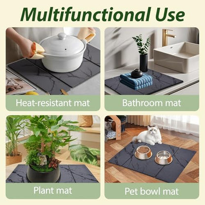 Large Stone Drying Mat for Kitchen Counter, 24"x16" Collapsible Quick Dry Dish Drying Mat, Water-Absorbent Marble Diatomaceous Earth Mats for Bottles Cups Dishes, Match Any Countertop - color: Gray