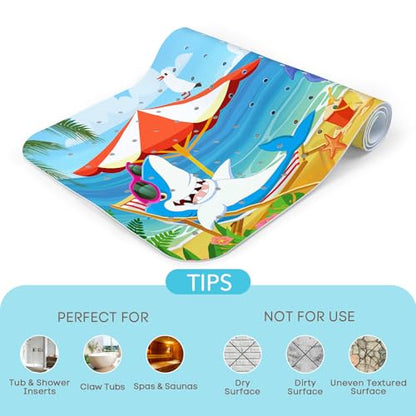 SHUCHING Kids Bath Mat for Tub Non Slip-40 X 16 Inch, Bathtub Mat Non Slip for Baby, Long Shower Mat for Toddler, Shark - color: Shark