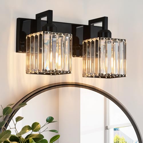 Modern Bathroom Vanity Light 2-Lights Plating Black Vanity Light Crystal Wall Light Bathroom Light Fixtures - color: Plating Black Crooked, size: 2-light