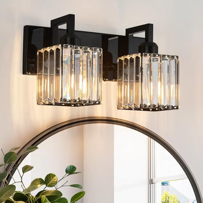 Modern Bathroom Vanity Light 2-Lights Plating Black Vanity Light Crystal Wall Light Bathroom Light Fixtures - color: Plating Black Crooked, size: 2-light