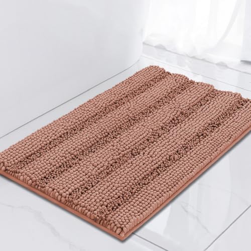 Turquoize Luxury Chenille Bath Rug for Bathroom Rugs Extra Absorbent Bath Mat Non Slip Microfiber Shower Rug for Bathroom Microfiber Shaggy Carpet Rug Size, 17"x 24", Muted Clay - color: Muted Clay, size: 17" x 24"