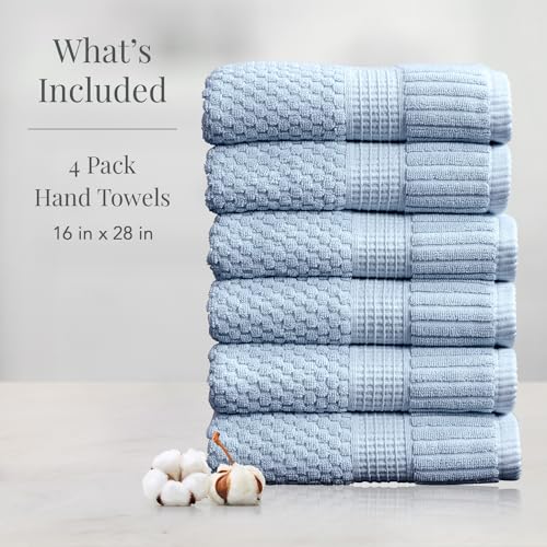 NY Loft 100% Cotton 6-Pack Hand Towel Set | Blue | Oeko-TEX | Quick-Dry | Six 16" x 28" Hand Towels | Super Absorbent | Designer-Styled Texture - color: Chambray Blue, size: Hand Towel (6 Pack)
