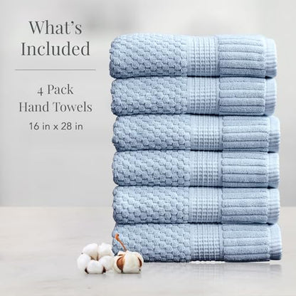 NY Loft 100% Cotton 6-Pack Hand Towel Set | Blue | Oeko-TEX | Quick-Dry | Six 16" x 28" Hand Towels | Super Absorbent | Designer-Styled Texture - color: Chambray Blue, size: Hand Towel (6 Pack)