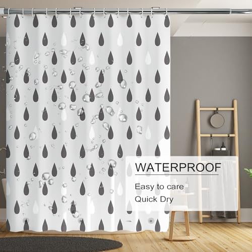 TIKABC Shower Curtain Liner, 4G PEVA Shower Liner, Plastic Waterproof Shower Curtains, 72x72 inch with Grommet Holes 3 Magnetic Weights - color: Black Raindrops