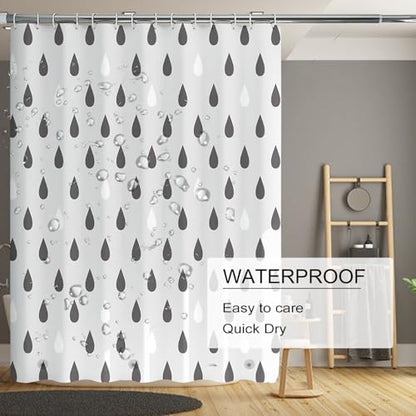 TIKABC Shower Curtain Liner, 4G PEVA Shower Liner, Plastic Waterproof Shower Curtains, 72x72 inch with Grommet Holes 3 Magnetic Weights - color: Black Raindrops