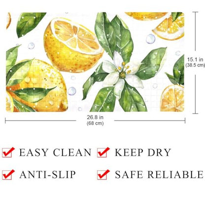 Bath Tub Mat Non Slip 15.1 x 26.8 Inch, Watercolor Seamless Pattern with Lemon and Leaves Eco Friendly Bathmat with Suction Cups Drain Holes Shower Tub Mats - color: Multi 06