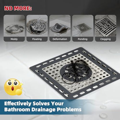 Hibbent Upgraded Shower Drain Hair Catcher for Bathroom Floor 4" Drain, Anti-Clogging Shower Drain Cover, Stainless Steel & Silicone Drain Strainer with Handle, Shower Drain Protector, Dark Grey - color: 4' Dark Grey