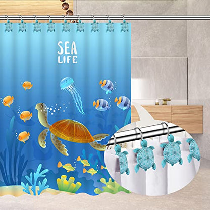 Sea Turtle Shower Curtain Hooks Rings,12PCS Anti Rust Shower Curtain Hooks | Decorative Resin Bath Room Accessories Set,Tropical Beach Fashion Theme Bathroom Decor