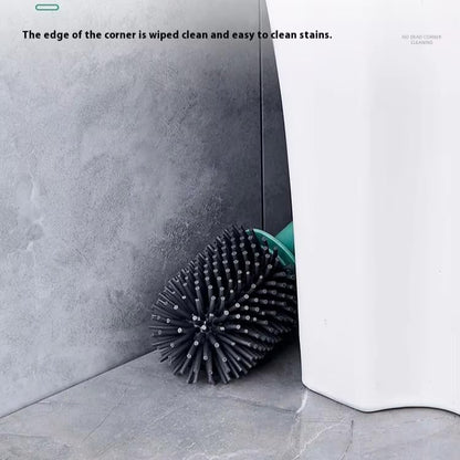 Toilet Brush, Silicone Toilet Bowl Brushes and Holder for Bathroom, Compact Flexible Toilet Cleaner Brush with Ventilated Drying Holder, Wall Mounted/Floor Standing Gray/Green–Long Non-Slip Handle