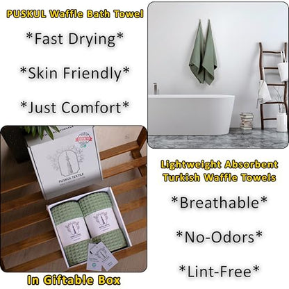 PÜSKÜL Natural 100% Turkish Cotton Waffle Bath Towels Set of 2, Extra-Large | Sage Green, Oversize 32x63" Bath sheet towel for bathroom & beach. Honeycomb-Waffle weave, Premium oeko-tex made in Turkey. - color: Sage Green, size: Bath Towels - Pack of 2