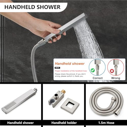 Midanya Shower Faucet Set with Handheld Sprayer,10 Inch,Brushed Nickel | Rough-in Shower Valve and Trim Kit Included,Square Rain Head,Wall Mount Shower System,All Metal,Bathroom - color: Nickel, size: 10 Inch