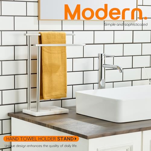 Free Standing Towel Rack Brushed Nickel 2-Tier Hand Towel Bars for Bathroom Vanity Countertop with Thicken Steady Marble Base, Stainless Steel AN7003BR - color: Brushed Nickel, size: 2-Bar