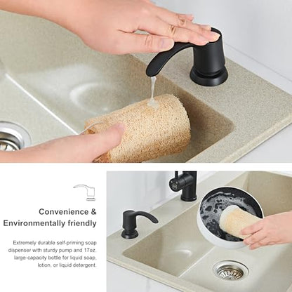 Kitchen Sink Soap Dispenser with 17 Ounce Large Bottle, G080B | Matte Black, Built in Sink Soap Dispenser, Soap Dispenser for Kitchen Sink, Refill from Top - color: Matte Black, size: with Bottle