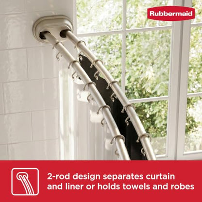 Rubbermaid Double Curved Shower Curtain Rod, No Drill, 50-72 Inches Adjustable Tension Shower Rod for Bathroom, Non-Slip, No Rust, Nickel - color: Nickel