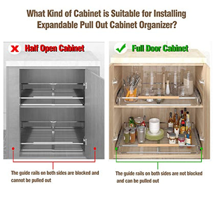 Pull Out Cabinet Organizer, 12.2~17.9" W x 22.5" D | Expandable Soft Close Pull Out Drawers with Heavy Duty Slides, Adjustable Width Stainless Steel Roll-out Cabinet Drawer - color: 1Pack, size: Small- 12.2~17.9"W x 22.5"D