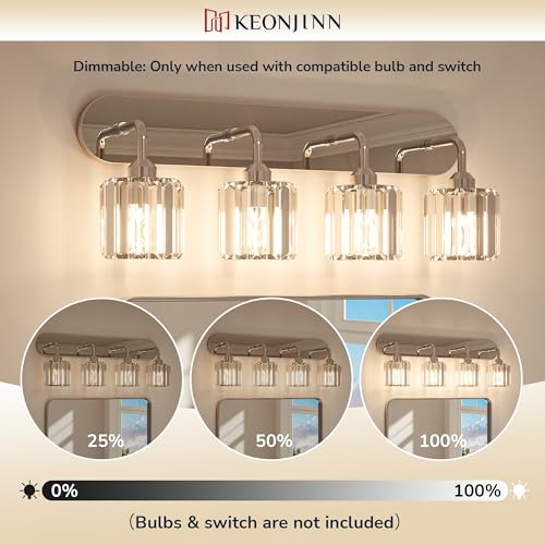 Keonjinn 6-Light Bathroom Light Fixtures, Crystal Chrome Bathroom Vanity Lights Over Mirror, Vanity Lighting Fixtures with Crystal Square Shades (E26 Socket, Exclude Bulb) - color: Chrome, size: 6-Light
