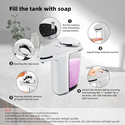 Automatic Soap Dispenser, Touchless Battery Operated Hand Soap&Dish Soap Dispenser, Sensor Liquid Soap Dispenser 17oz/500ml with Adjustable Output for Kitchen Sink Bathroom Commercial(Sliver) - color: Sliver