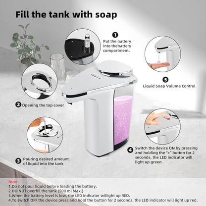 Automatic Soap Dispenser, Touchless Battery Operated Hand Soap&Dish Soap Dispenser, Sensor Liquid Soap Dispenser 17oz/500ml with Adjustable Output for Kitchen Sink Bathroom Commercial(Sliver) - color: Sliver