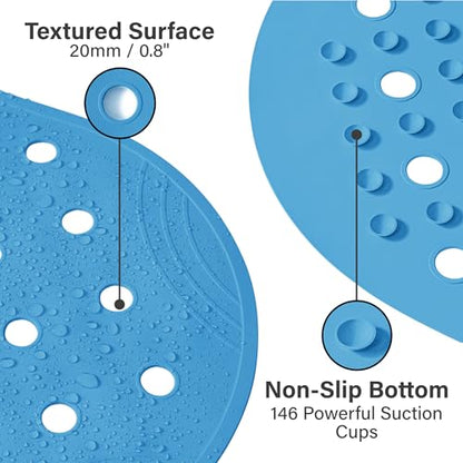 Rubber Bathtub Mat Shower Mat Non-Slip, 31x14 Inch, Bath Tub Floor Mat with Suction Cups and Drainage Holes, Blue - color: Blue, size: 31" x 14" (Oval)