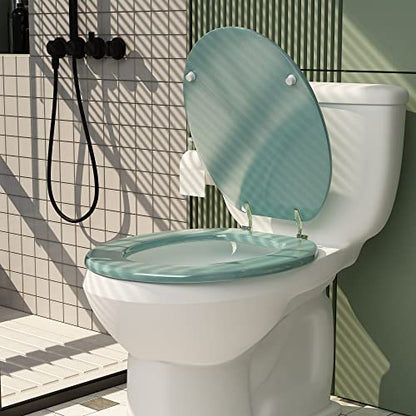 Round Toilet Seat Wood Toilet Seat Prevent Shifting with Zinc Alloy Hinges American Standard Size Toilet Seat Easy to Install also Easy to Clean(Round,Sparkling Turquoise) - color: Turquoise, size: Round