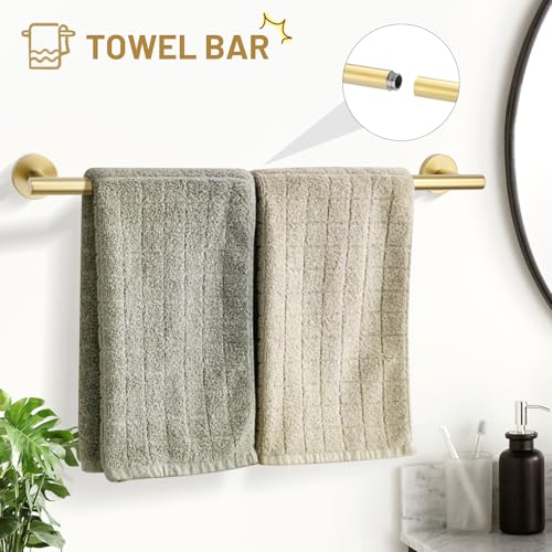 TURS Brushed Gold 5 Piece Bathroom Hardware Set, SUS304 Stainless Steel Bath Towel Bar Set, 23.6 Inch Round Bathroom Accessories Kit Wall Mounted - color: Brushed Gold