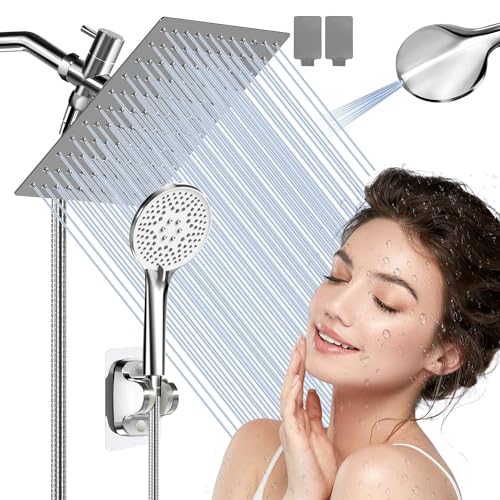 Airlex Shower Head Rain Shower Head with Handheld Spary, High Pressure Rainfall Showerhead and 4 Modes Handheld Shower Heads Built-in Power Wash with 71 Inch Stainless Steel Hose, 10'' Sliver - color: Silver, size: 10 Inch
