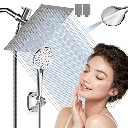 Airlex Shower Head Rain Shower Head with Handheld Spary, High Pressure Rainfall Showerhead and 4 Modes Handheld Shower Heads Built-in Power Wash with 71 Inch Stainless Steel Hose, 10'' Sliver - color: Silver, size: 10 Inch