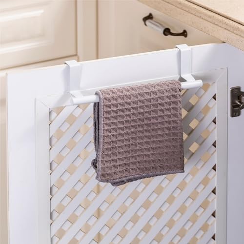 Cabinet Door Towel Bar, Kitchen Towel Holder, White 2 Pack | Extended Anti-Slip Arm, EVA Scratch Guard Pads, No-Drill Install, Stainless Steel Dish Towel Holder, Kitchen Towel Rack - color: White