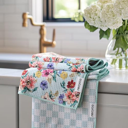 RECYCO Waffle Kitchen Towel Set of 2 - Quick Dry Microfiber Sustainable Dish Towels - Absorbent Reusable Cleaning Tea Towels - Lightweight Hand Towels,16”x 28”, Cuckoo Checker - color: Cuckoo Checker