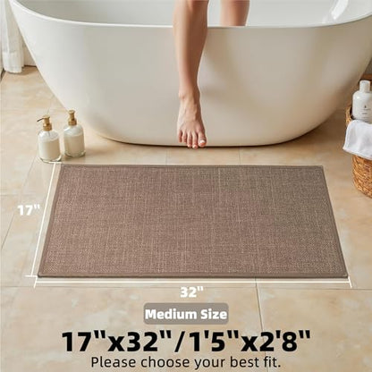 Ultra Thin Bathroom Rugs Non Slip Bath Mat 17" x 32" Bathroom Mat | Quick Dry Machine Washable Rugs Perfect for Shower, Camel - color: Dark Beige, size: Medium(17"x32")