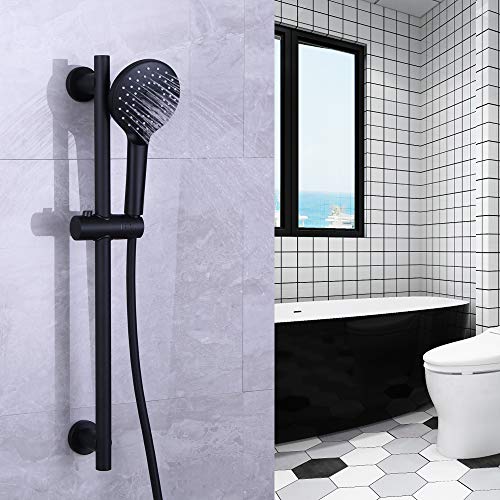 Shower Slide Bar with three Function Massaging Hand Shower Head Adjustable SUS 304 Stainless Steel Black D500011B - color: Black