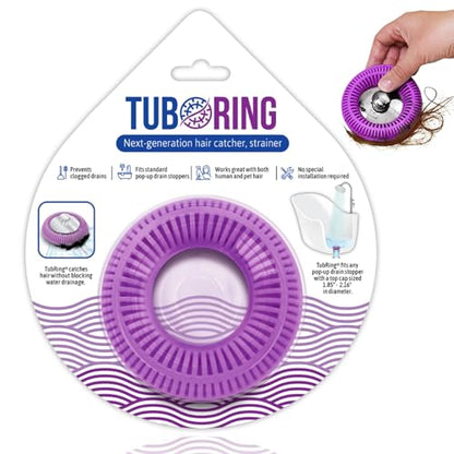 The Ultimate Tub Drain Protector Hair Catcher/Strainer/Snare, Regular - Purple | Easy snap-in design fits around bathtub stoppers. Customizable utility guard for clog prevention. Fits 1.85"- 2.16" drains. . - color: Purple