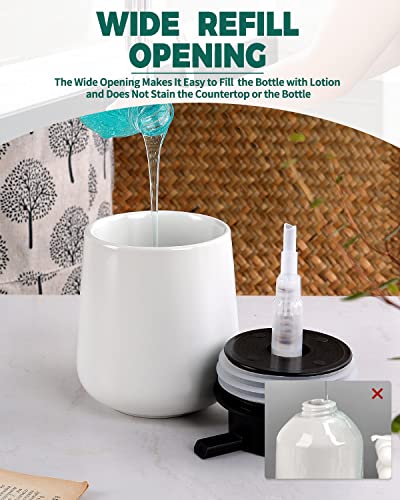 BosilunLife Ceramic Soap Dispenser - Dish Soap Dispenser for Bathroom 12Oz | Refillable Liquid Hand Wash Dispenser for Essential Oil, Lotion Soap, Matte White - color: Matte White