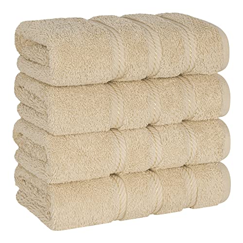 American Soft Linen 100% Cotton Luxury Turkish Towels, 4 PC Hand Towel Set | Soft Absorbent Quick Dry OEKO Tex Standard 100 Certificated Durable Machine Washable Premium Hotel Quality - color: Beige, size: 16"x28"