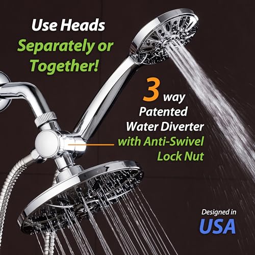 AquaDance 7" Premium High Pressure 3-Way Rainfall Combo Combines The Best of Both Worlds-Enjoy Luxurious Rain Showerhead and 6-Setting Hand Held Shower Separately or Together, Chrome | Enjoy Luxury 7-inch Showerhead & 6-mode Hand Shower Separately or Toge