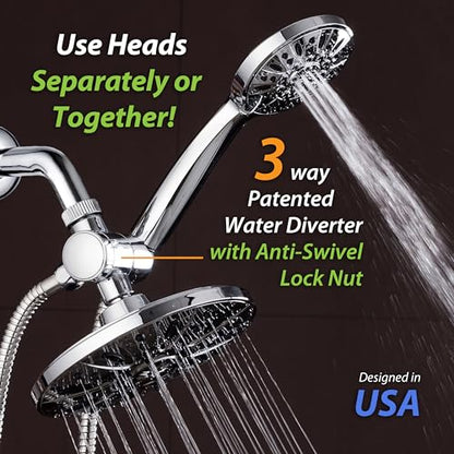 AquaDance 7" Premium High Pressure 3-Way Rainfall Combo Combines The Best of Both Worlds-Enjoy Luxurious Rain Showerhead and 6-Setting Hand Held Shower Separately or Together, Chrome | Enjoy Luxury 7-inch Showerhead & 6-mode Hand Shower Separately or Toge
