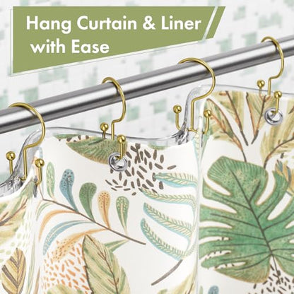 Gold Shower Curtain Hooks, 12PCS Minimalist Simple Double Shower Curtain Rings, Rust-Resistant Metal Shower Hooks Shower Curtain Hangers, Shower Rings for Bathroom Shower Rods Curtains - color: Gold, style: Minimalist - Double Hooks