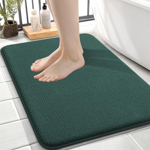 OLANLY Memory Foam Small Bathroom Rugs 24x16, Absorbent Mat, Blackish Green | Soft Quick Dry Bath Rugs, Non-Slip Carpet, Machine Washable Mat for Bathroom Floor, Tub and Shower, Home Decor Accessories - color: Blackish Green, size: 24" X 16"