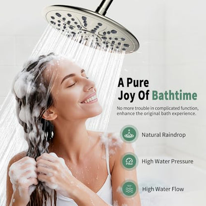 SunCleanse Brushed Nickel 8.5'' Shower System w/Handheld & Valve Kit | 2-IN-1 Shower Faucet Set, 7-setting Handheld Shower Head, Rough-in Pressure-balanced Valve and Trim Kit