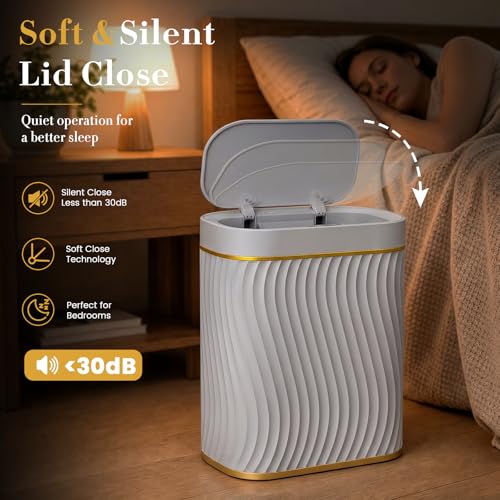Ogikey Bathroom Small Trash Can with Automatic Touchless Lid, 2.6 Gallon Smart Garbage Can Narrow Waterproof Trash Bin for Bedroom, Office, Living Room - color: 2.6 gallon-Grey