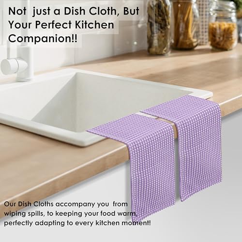 12 Pack Dual Tone Waffle Weave Dish Cloth, 12x12 Inches, 100% Cotton, Reversible, Super Absorbent, Quick Dry, Durable Dishcloth Set, Soft Hand Towels for Cleaning, Lavender - color: Lavender