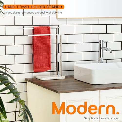 Hand Towel Holder Chrome for Bathrooms Vanity Countertop 2-Tier Towel Rack Free Standing with Thicken Marble Base, Polished Stainless Steel AN7003CH - color: Polished Chrome, size: 2-Bar