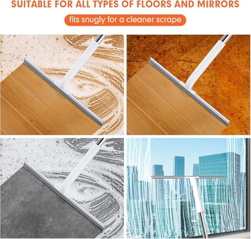 Rubber Floor Squeegee for Smooth Surface Concrete Floor, Tile Floor, Heavy Duty Garage Shower Floor Squeegee Broom for Removing Water, Commercial Scrubber Mop with Adjustable Long Handle - style: Cleaning scraper - extended pole