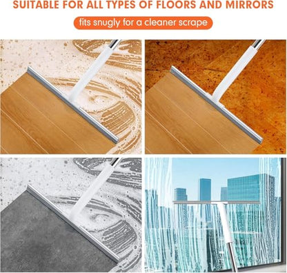 Rubber Floor Squeegee for Smooth Surface Concrete Floor, Tile Floor, Heavy Duty Garage Shower Floor Squeegee Broom for Removing Water, Commercial Scrubber Mop with Adjustable Long Handle - style: Cleaning scraper - extended pole