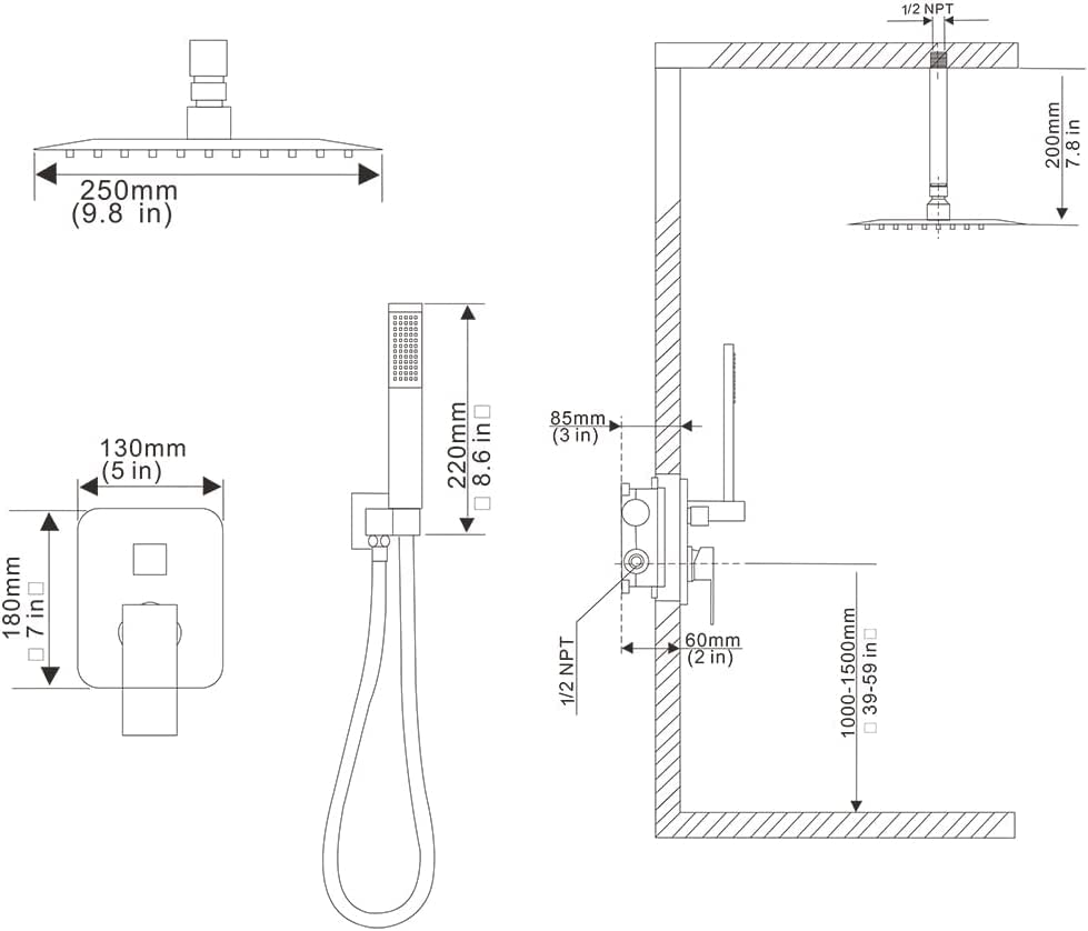 Shower System Brushed Nickel Bathroom 10 Inch Rain Shower Head Ceiling Mount with Handheld Luxury High Pressure Shower Combo Set Shower Faucet Rough-in Valve Body and Trim Kit - color: Brushed Nickel, size: 10 Inch