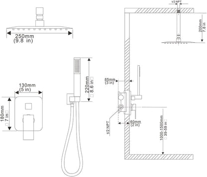 Shower System Brushed Nickel Bathroom 10 Inch Rain Shower Head Ceiling Mount with Handheld Luxury High Pressure Shower Combo Set Shower Faucet Rough-in Valve Body and Trim Kit - color: Brushed Nickel, size: 10 Inch