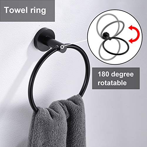 Matte Black Toilet Paper Holder and Hand Towel Ring Set 2 Pieces Bathroom Hardware Accessories Set SUS304 Stainless Steel Heavy Duty Wall Mounted Bathroom Holder… - color: Matte Black