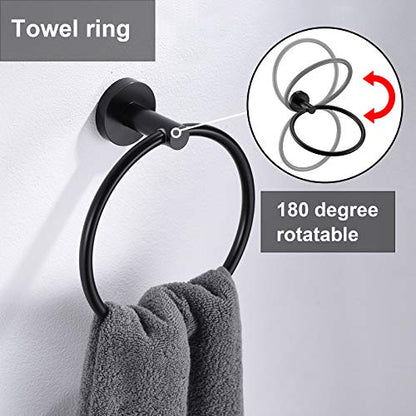 Matte Black Toilet Paper Holder and Hand Towel Ring Set 2 Pieces Bathroom Hardware Accessories Set SUS304 Stainless Steel Heavy Duty Wall Mounted Bathroom Holder… - color: Matte Black